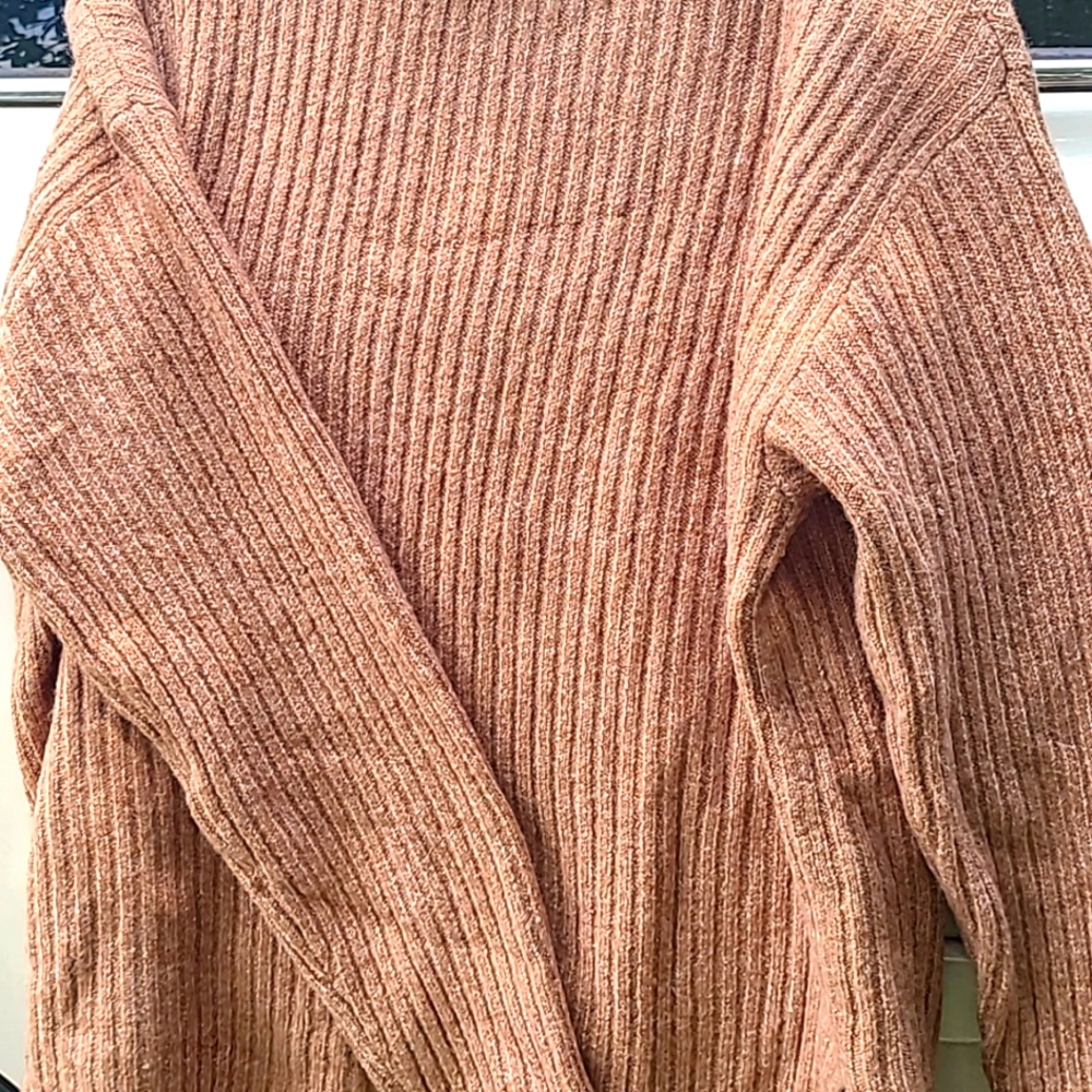 Turtleneck cowl neck ribbed tunic sweater